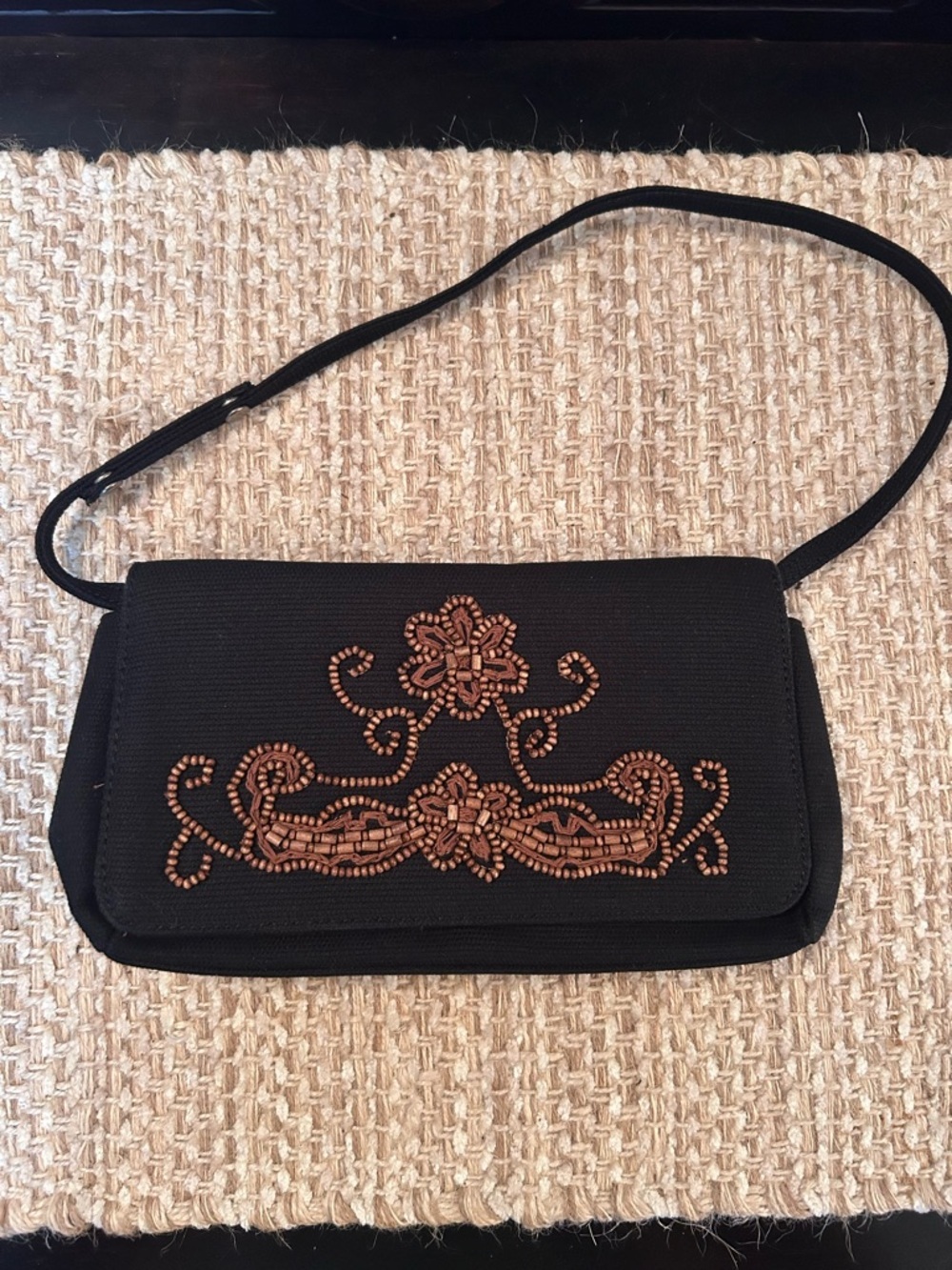VTG Forever‎ by Fossil Wooden Beaded Clutch Shoulder Bag Removable Strap Boho